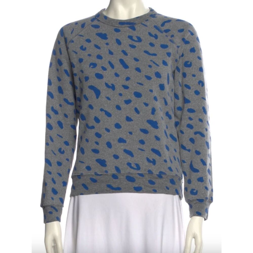 Clare V. Gray & Blue Animal-Print Crewneck Sweater XS